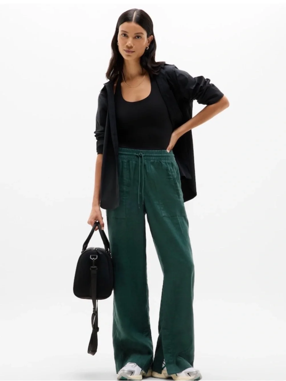 NWT Athleta Retreat Linen High Rise Wide Pine Pant Sz XL